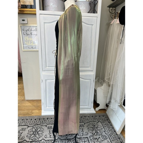 Shakespearian Dress Costume Black Ponte Knit Silk Cape Long Sleeves Front Tie M - Picture 4 of 9